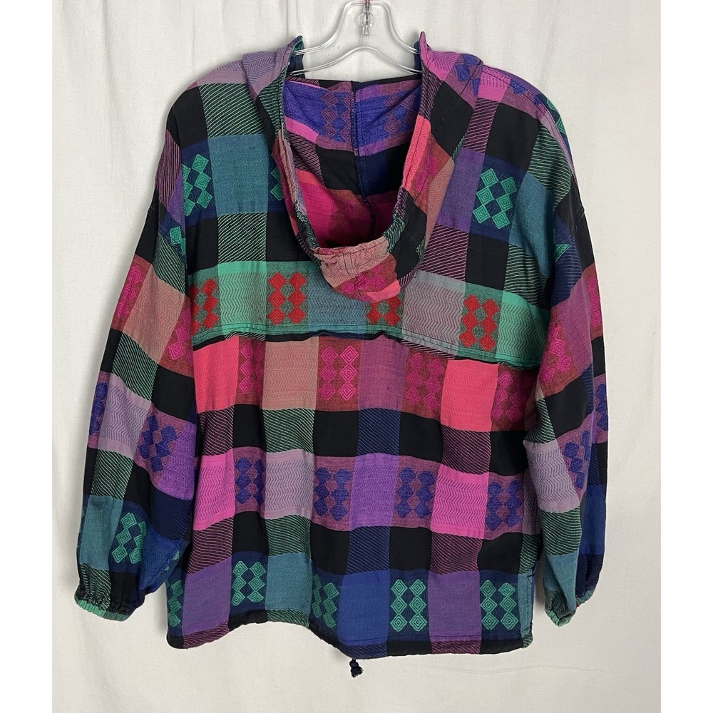 Vintage 90s Angelique Imports Patchwork Hoodie Pullover 100% Cotton Free Size - Picture 3 of 9